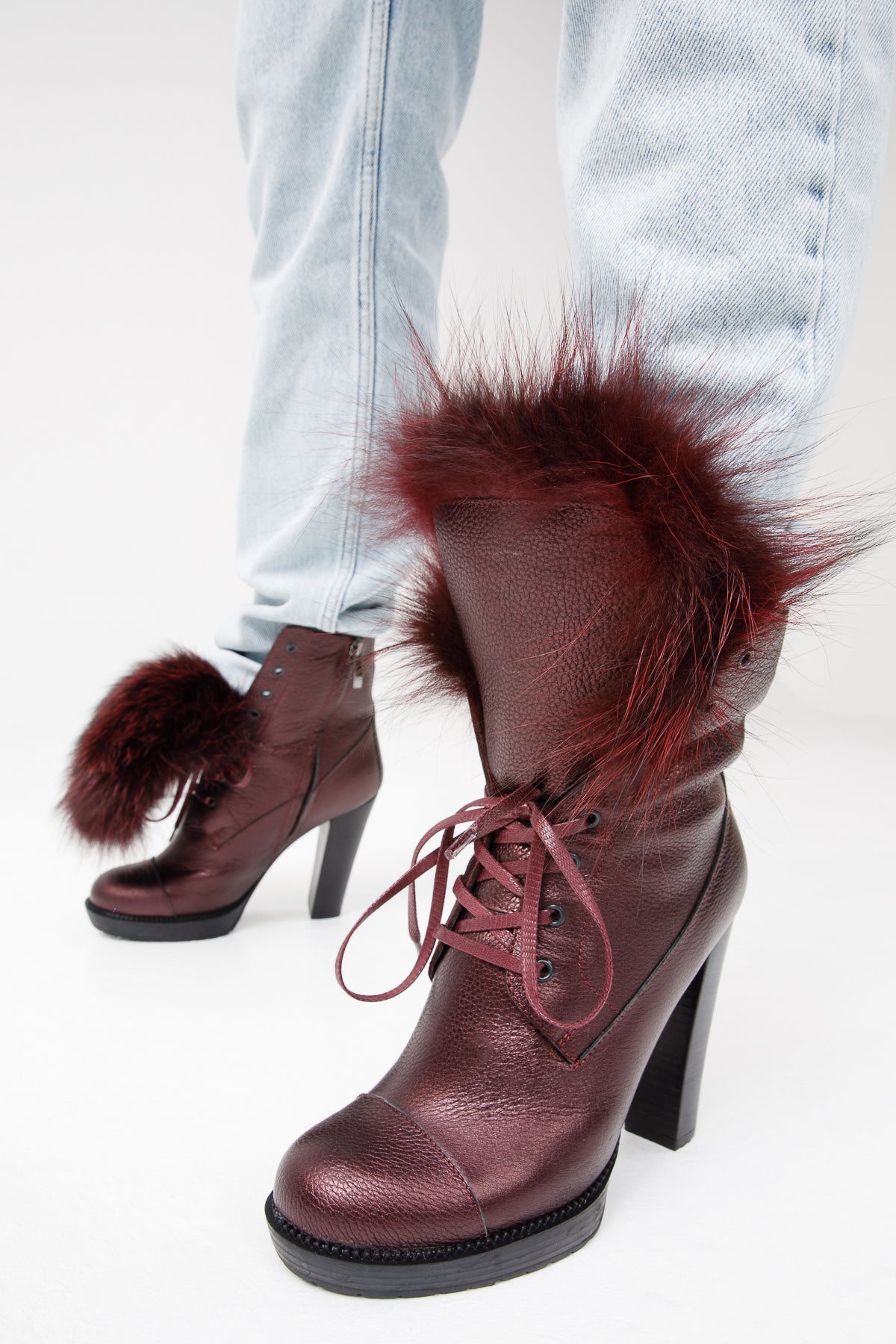 Burgundy mid calf sales boots