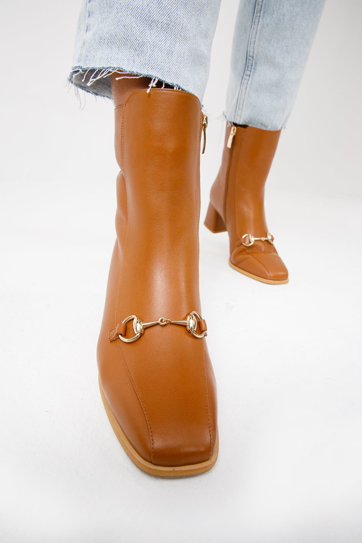 Tan mid calf leather on sale boots