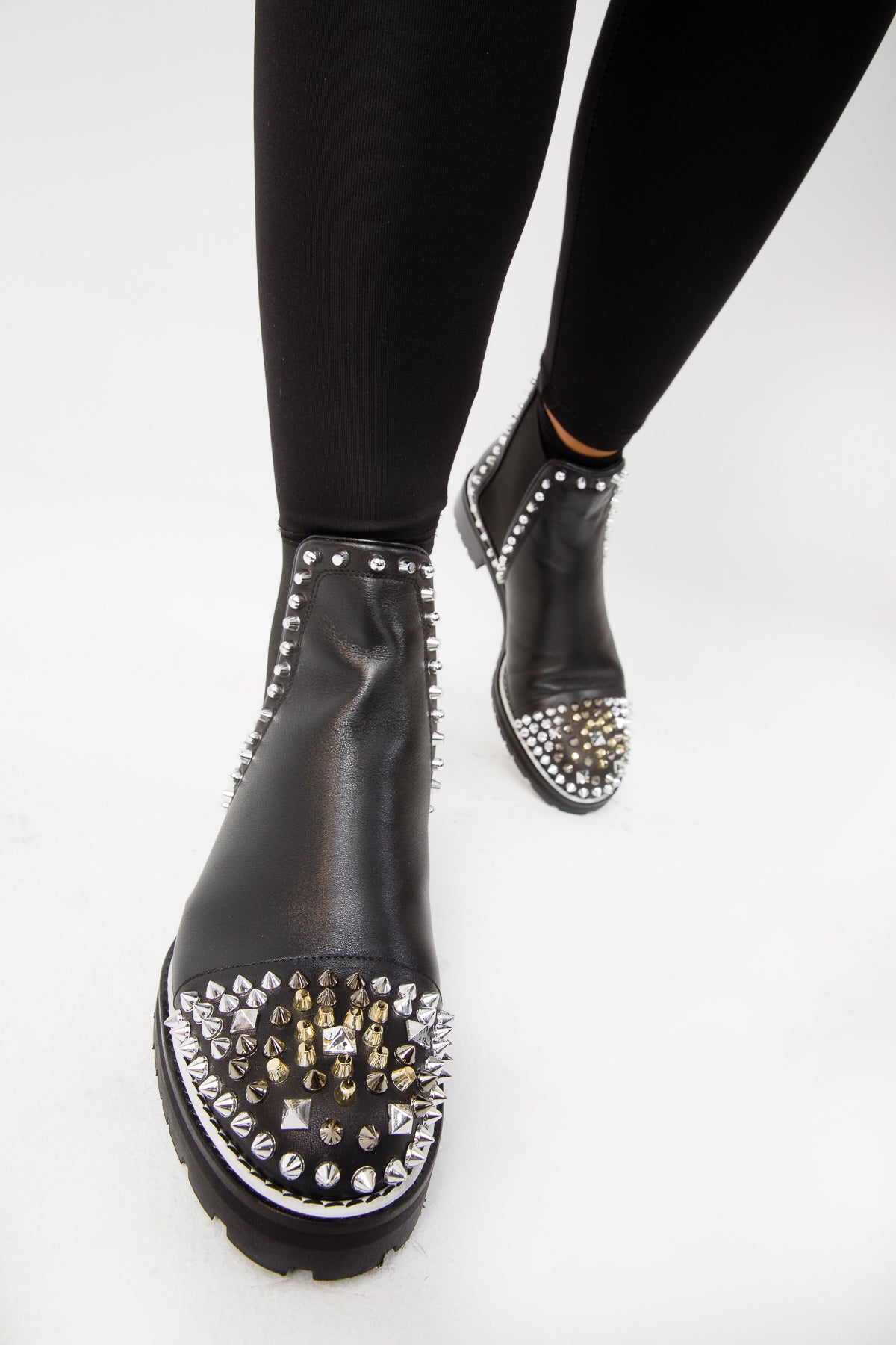 Black studded spike boots best sale