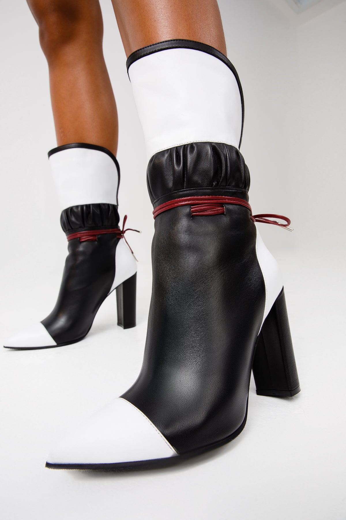 Leather Lucca Women Leather Limited – Shoes Vinci Black & The Calf White Mid Heel High Boot
