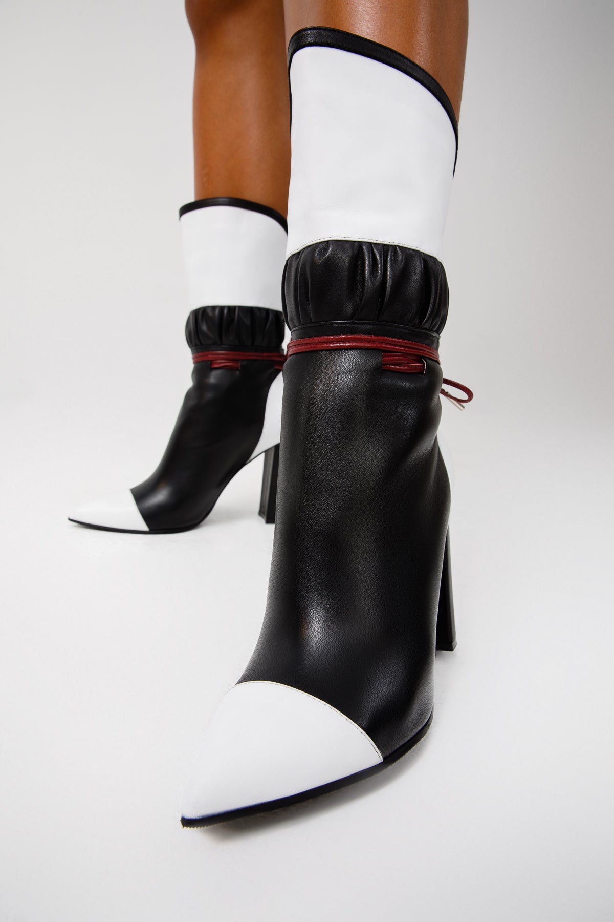 The Lucca Black Vinci Leather High Women Boot Limited White Mid & Shoes Heel Leather Calf –