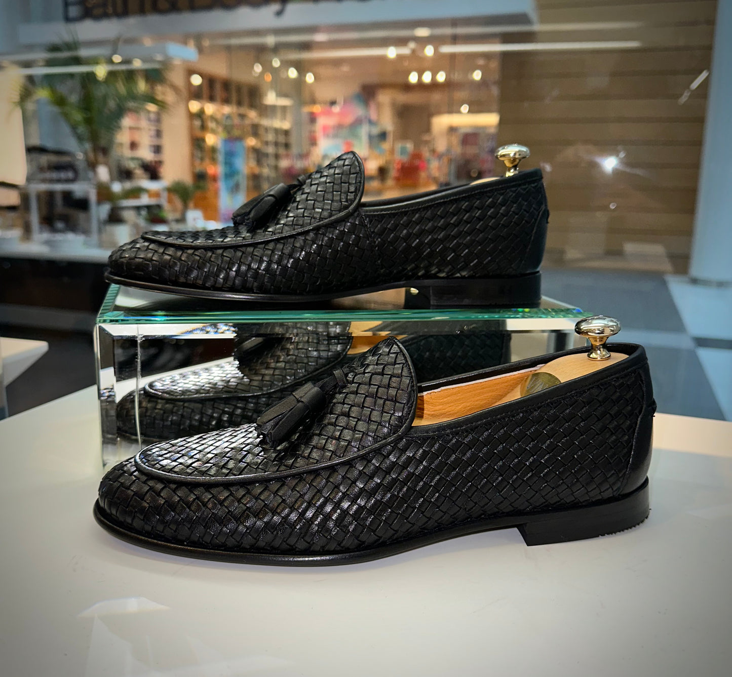 The Mclean Shoe Black Leather Woven Tassel Loafer Men  Shoe