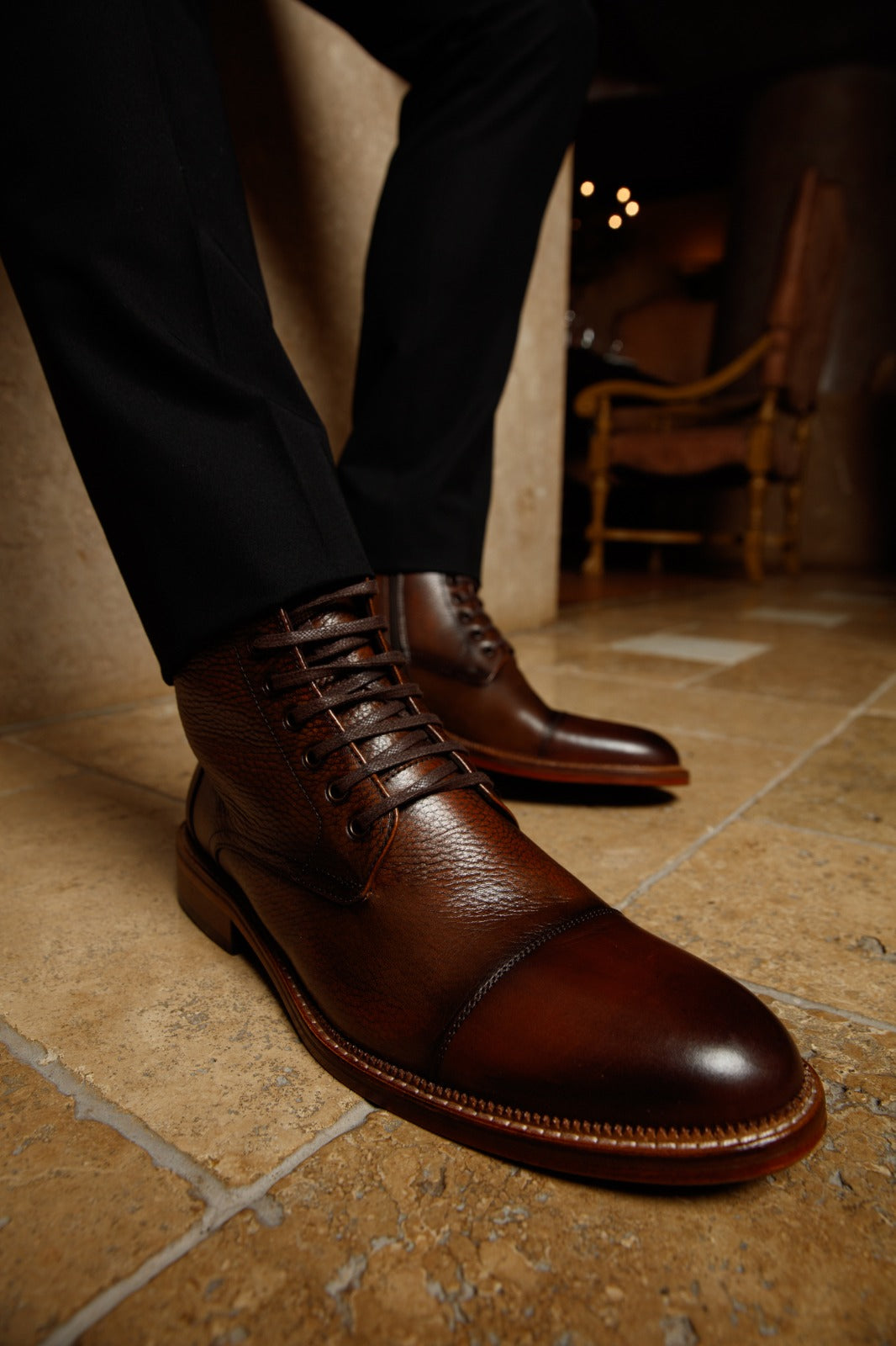 Brown cap toe boots best sale