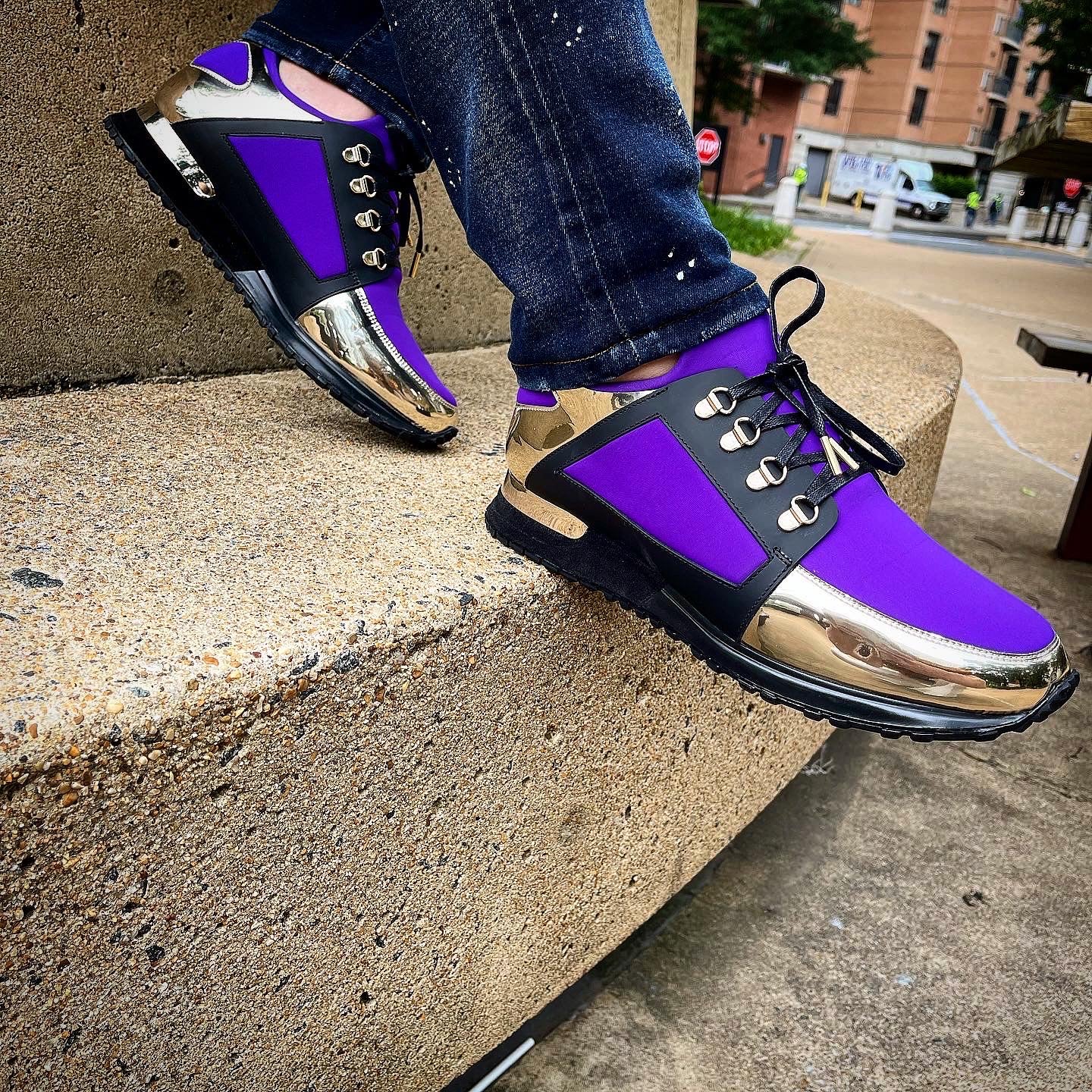 Mens purple best sale and gold sneakers