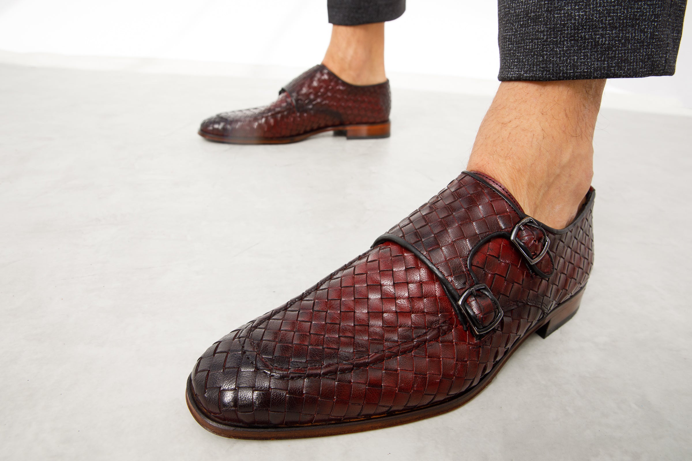 The Turan Burgundy Woven Double Monk Strap Dress Men Shoe – Vinci Leather  Shoes
